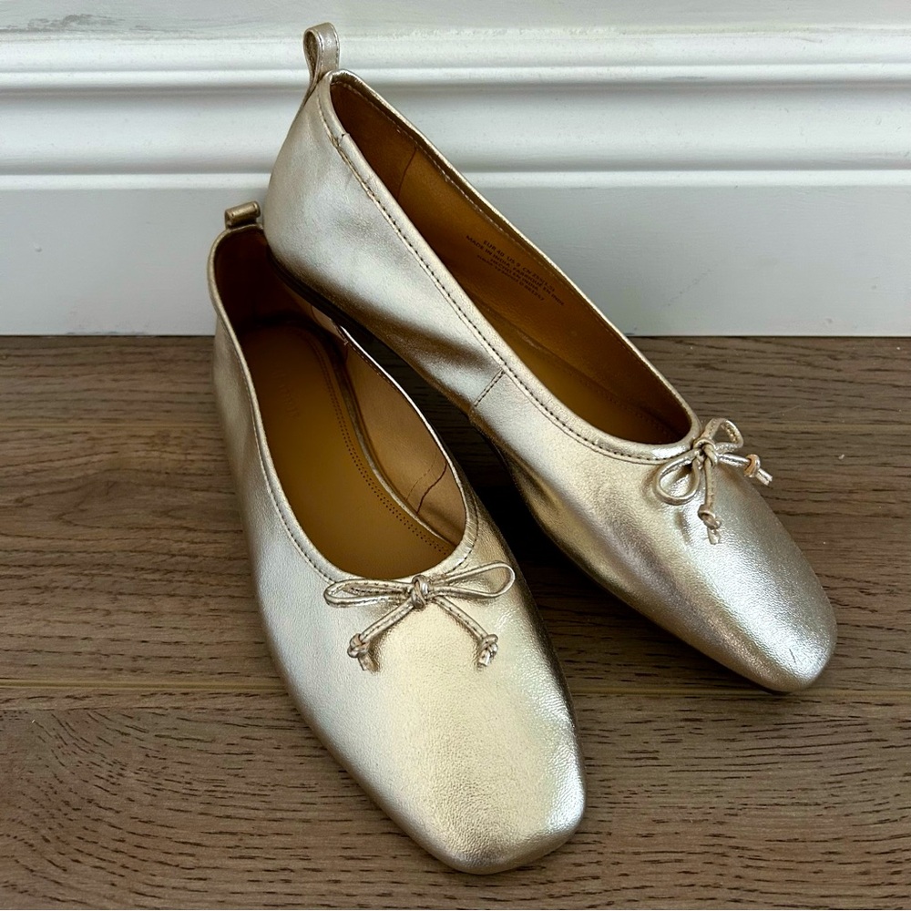 H&M Shiny Gold Ballet Flats Genuine Leather Woman’s Euro 40 - Immaculate